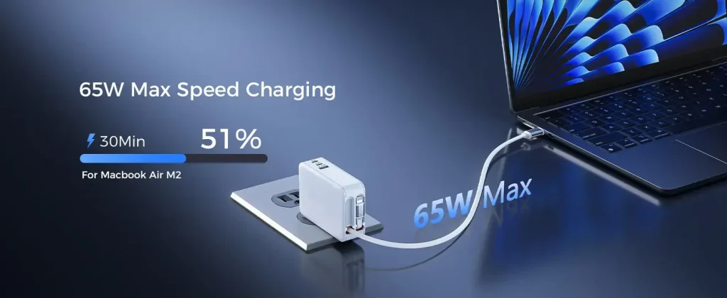 Youlike 5 in 1 GaN Charger 65W 80W 100w Scalable Fast Charging Block with Type-C Retractable Cable & 4 USB C Ports All in One Charger travel wall charger for laptops form Dongguan youlike electronics co Ltd China OEM ODM wall charger factory wall charger China manufacture wall charger China supplier wholesale