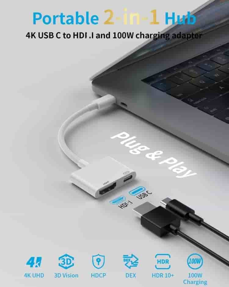 Dongguan youlike electronics 2 in 1 type-C to 4K HDMI 100W video adapter manufacturer B2B HDMI video adapter factory plant Bulk Purchase 2-in-1 USB-C HDMI 4K60Hz PD100W Adapter | China Manufacturer Custom Packaging & Shape, In Stock Available